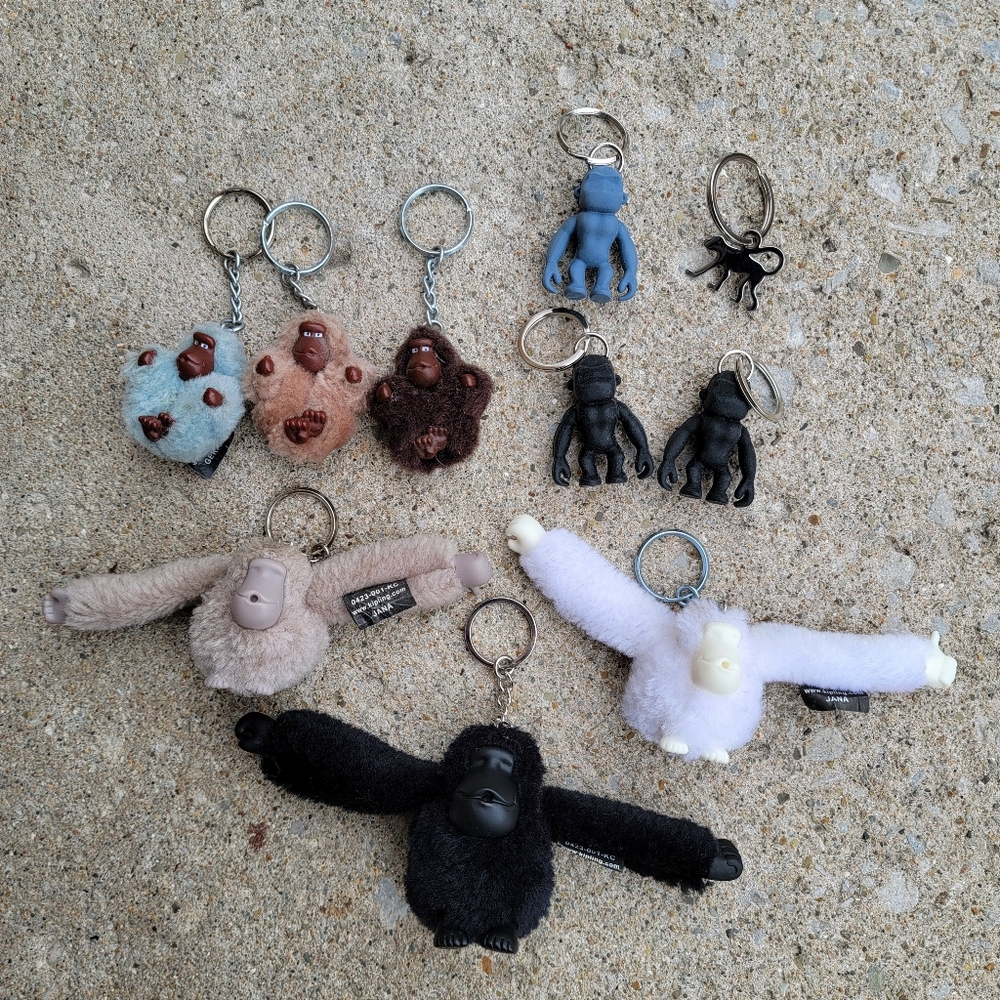 Kipling Lot Of 10 Baby Plush Furry Rubber Metal Monkey Keychains Fob Charms